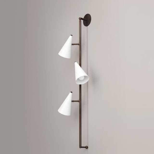 1950's Mid-Century Modern Brass Flotilla Wall Sconce- 3 Light Cone Shade - image 1