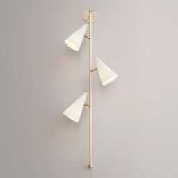 1950's Mid-Century Modern Brass Flotilla Wall Sconce- 3 Light Cone Shade - thumbnail 2