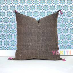 Yakiti-Brown Square Moroccan Pillows 20x20, Aka Cactus Silk Pillow, Decorative Pillows, Sabra Pillows, Moroccan Decor Designer Cactus - thumbnail 3