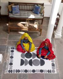 Minimalist Block Print Cotton Rug Bohemian Abstract Design, 4x6 Ft - thumbnail 1
