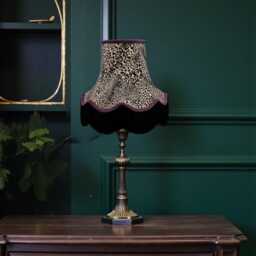 Vintage Handmade Lynx Animal Print Scalloped Lampshade With Black Fringe, Made in The UK - Animal Fabric Lamp Shades - thumbnail 2