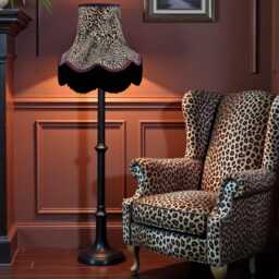 Vintage Handmade Lynx Animal Print Scalloped Lampshade With Black Fringe, Made in The UK - Animal Fabric Lamp Shades - thumbnail 3