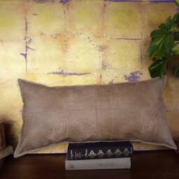 Beige Piecewise Square Faux Leather Fabric Lumbar Pillow Cover With Decorative Stitches/Scandinavian Homes-1Pc - thumbnail 3