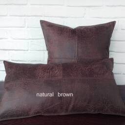 Beige Piecewise Square Faux Leather Fabric Lumbar Pillow Cover With Decorative Stitches/Scandinavian Homes-1Pc - thumbnail 2