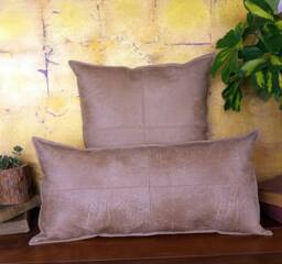 Beige Piecewise Square Faux Leather Fabric Lumbar Pillow Cover With Decorative Stitches/Scandinavian Homes-1Pc - thumbnail 1