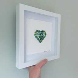 Green Sea Glass Heart Picture - Framed Wall Art Handmade in Cornwall - thumbnail 2