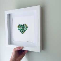 Green Sea Glass Heart Picture - Framed Wall Art Handmade in Cornwall - thumbnail 3