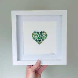 Green Sea Glass Heart Picture - Framed Wall Art Handmade in Cornwall - thumbnail 1