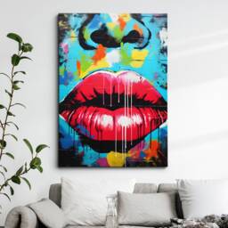 Fun Graffiti Lips Face Teeth Smile Abstract Oil Painting Wall Art Framed Canvas Poster Print Home Kitchen Office Bedroom Decor Gift Idea - thumbnail 1