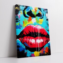 Fun Graffiti Lips Face Teeth Smile Abstract Oil Painting Wall Art Framed Canvas Poster Print Home Kitchen Office Bedroom Decor Gift Idea - thumbnail 2