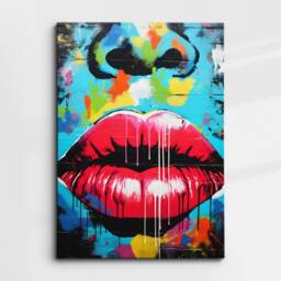 Fun Graffiti Lips Face Teeth Smile Abstract Oil Painting Wall Art Framed Canvas Poster Print Home Kitchen Office Bedroom Decor Gift Idea - thumbnail 3
