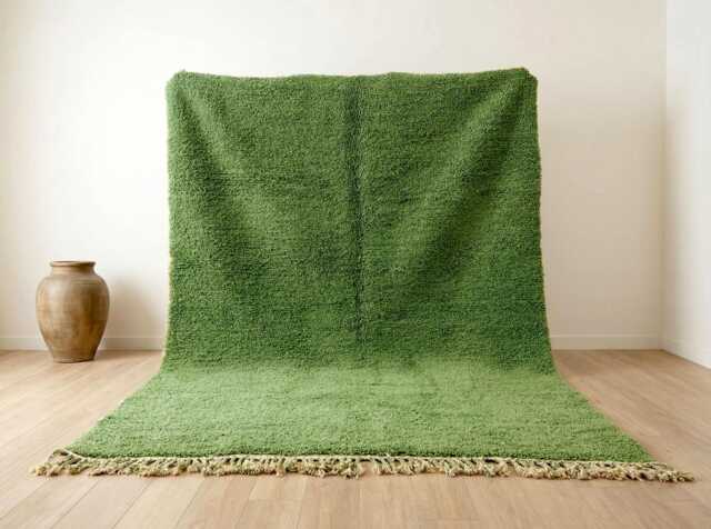 Green Beni Ourain Moroccan Rug - Handmade Berber Wool Carpet, Abstract Tribal Area For Modern Boho Living Room - image 1