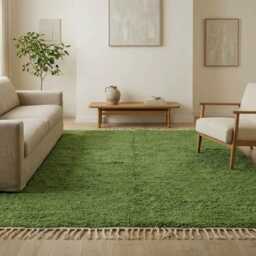 Green Beni Ourain Moroccan Rug - Handmade Berber Wool Carpet, Abstract Tribal Area For Modern Boho Living Room - thumbnail 3