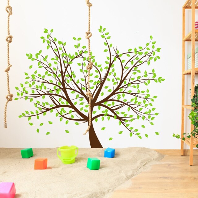 Tree Sticker Decal - Wall Birch Art Vinyl Nursery Stickers Nature Botanical Trees Decals Forest Decor Natural Big Leaf Peel & Stick - image 1