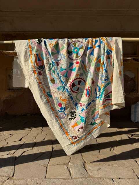 Handmade Suzani Cotton Throw Blanket - Colorful Embroidered Boho Home Decor - image 1