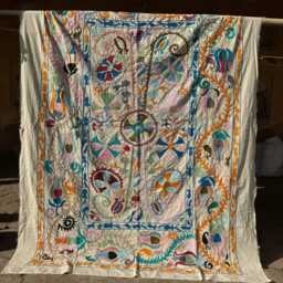Handmade Suzani Cotton Throw Blanket - Colorful Embroidered Boho Home Decor - thumbnail 4