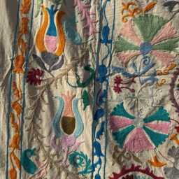 Handmade Suzani Cotton Throw Blanket - Colorful Embroidered Boho Home Decor - thumbnail 3