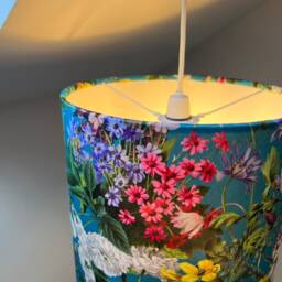 Teal Flowers Velvet Drum Lampshade/Ceiling Shade With A White Lining - thumbnail 2