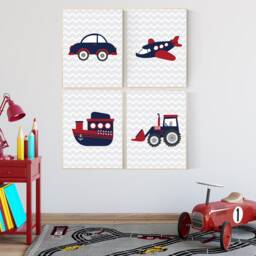 Transportation Nursery Prints Navy Red Vehicle Wall Art - thumbnail 2