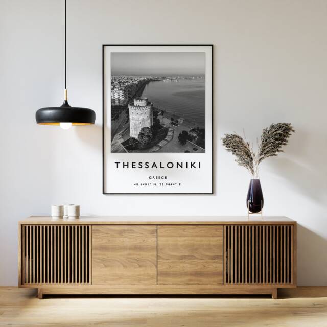 Thessaloniki Travel Print Black & White Greece Poster - image 1