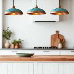 Handmade Copper Dome Pendant Light Rustic Turquoise Patina, Industrial Decor - thumbnail 2