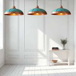 Handmade Copper Dome Pendant Light Rustic Turquoise Patina, Industrial Decor - thumbnail 4