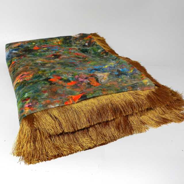 Handmade Velvet Throw Blanket Renoir Design With Gold Fringe - image 1