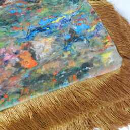 Handmade Velvet Throw Blanket Renoir Design With Gold Fringe - thumbnail 3