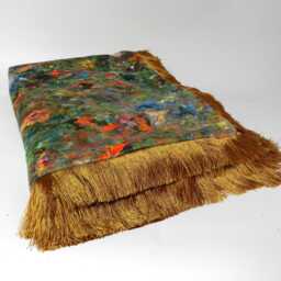 Handmade Velvet Throw Blanket Renoir Design With Gold Fringe