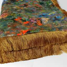 Handmade Velvet Throw Blanket Renoir Design With Gold Fringe - thumbnail 2
