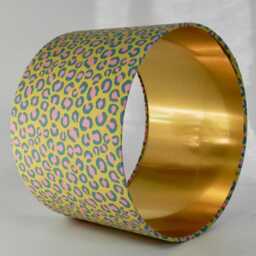 Handmade Leopard Print Lampshade Pink, Teal & Ochre. Gold Lined Optional Fringe - thumbnail 3