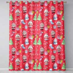 Cute Kawaii Santa Snowman Gift Characters Red Background Seamless Pattern Readymade Eyelet Ring Top Thermal 100% Blackout Curtains - thumbnail 2