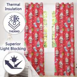 Cute Kawaii Santa Snowman Gift Characters Red Background Seamless Pattern Readymade Eyelet Ring Top Thermal 100% Blackout Curtains - thumbnail 3
