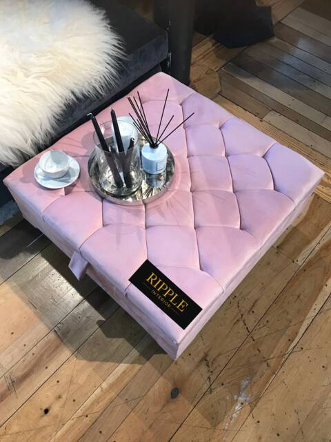 Handmade Pink Storage Ottoman Bench Seat Box Natural Fabric Chesterfield Footstool With Legs - image 1