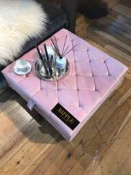 Handmade Pink Storage Ottoman Bench Seat Box Natural Fabric Chesterfield Footstool With Legs