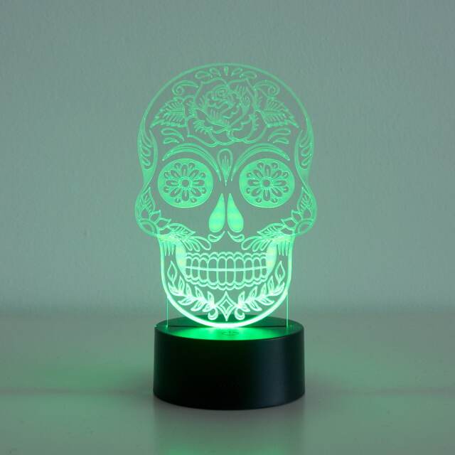 Sugar Skull Led Lamp. Multi Colour Acrylic Light Up Sign. Day Of The Dead D26 - image 1