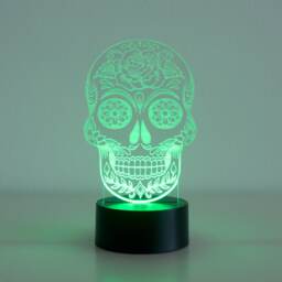 Sugar Skull Led Lamp. Multi Colour Acrylic Light Up Sign. Day Of The Dead D26 - thumbnail 1
