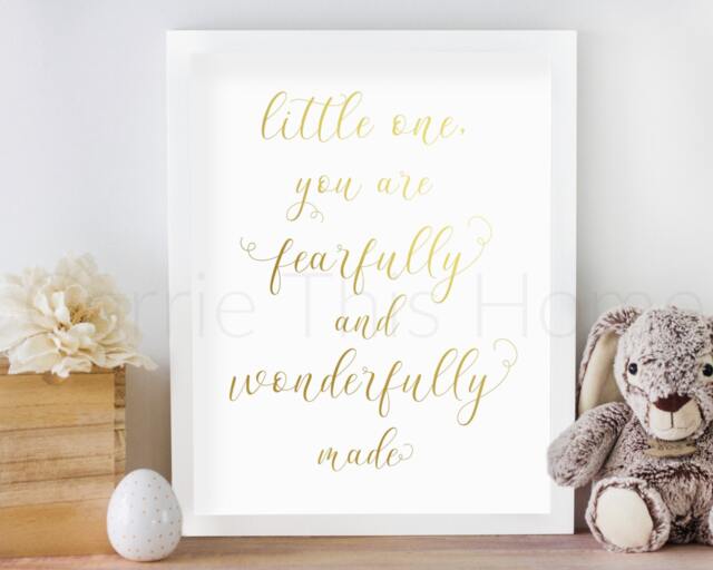 Nursery Wall Art - Little One, You Are Fearfully & Wonderfully Made Psalm 139 Instant Download Bible Verse For A Nursery