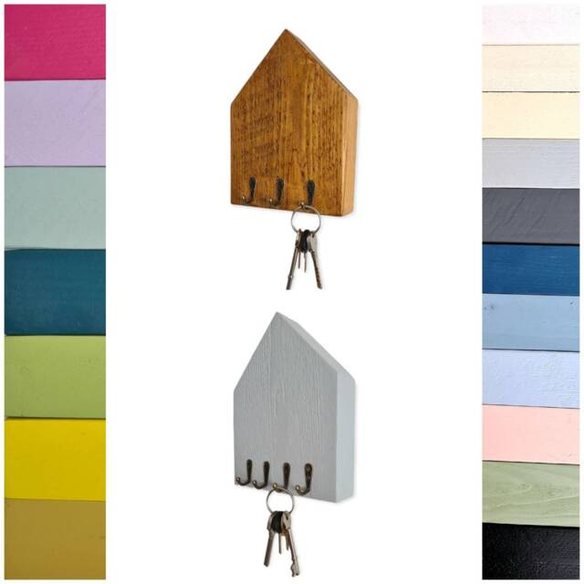 Key Hooks, Key Holder, House Rack, Wooden House, Rustic Wood, Handmade Wall Chunky, Hanger, Face Mask Halway Hooks - image 1
