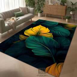 Tropical Leaves Area Rug Green Gold Palm Botanical Jungle Boho Carpet - thumbnail 2