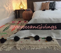 "Moroccan Pom Blanket - Throw With Blanket Bed Spread Bedding Cotton /79""Wx118" - thumbnail 1