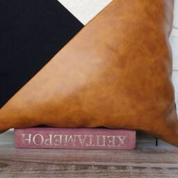 Triangle Faux Leather Pillow Cover Modern Camel Beige Black Design - thumbnail 2