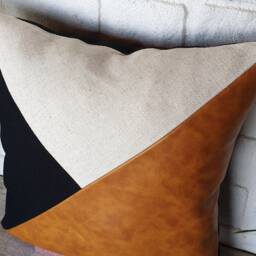 Triangle Faux Leather Pillow Cover Modern Camel Beige Black Design - thumbnail 3