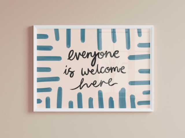Everyone Is Welcome Here Print - Blue Scandi Wall Art Print, Living Room Quote Printable, Bedroom Prints - image 1