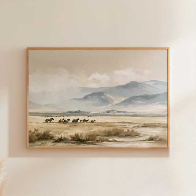 Horse Pasture Poster, Mountain Landscape Print, Country Wall Art, Paper - image 1