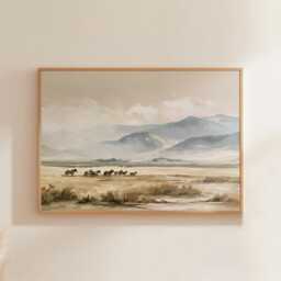 Horse Pasture Poster, Mountain Landscape Print, Country Wall Art, Paper - thumbnail 1
