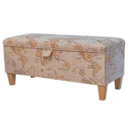 World Map Storage Bench - Travel Geography Ottoman Seat Handmade in Britain