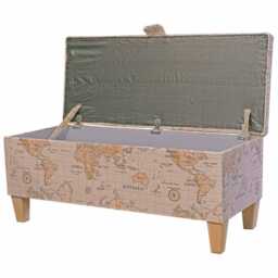 World Map Storage Bench - Travel Geography Ottoman Seat Handmade in Britain - thumbnail 2