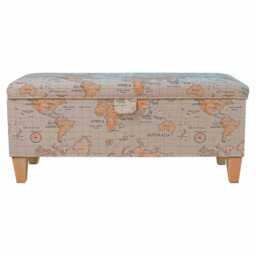 World Map Storage Bench - Travel Geography Ottoman Seat Handmade in Britain - thumbnail 3