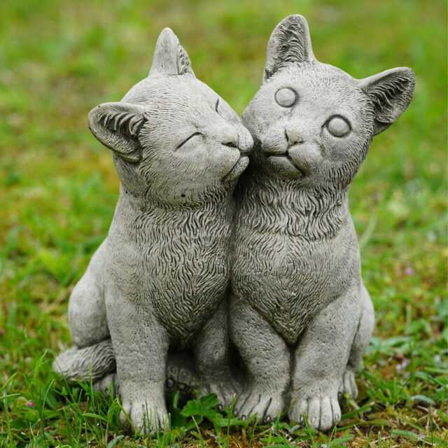 Twin Cats Stone Statue - Outdoor Garden Ornament Cuddling Cat Kitten Sculpture Pet Decoration - image 1
